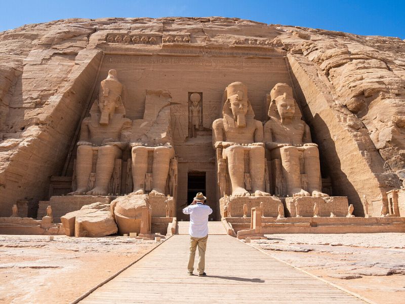 MS Mayfair Nile Cruise excursion to Abu Simbel Temples by night – Ramses statues illuminated in golden glow